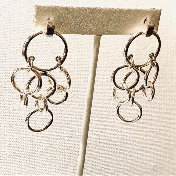 Vintage dangle earrings circles rings pierced - Picture 6 of 6